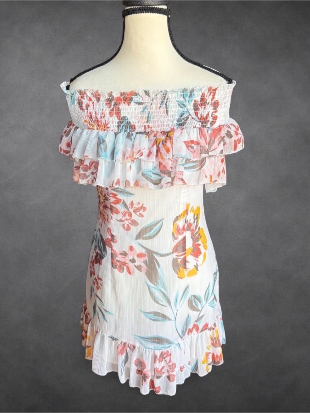 Tularosa Floral Ruffle Off Shoulder Mini Dress - Size S
